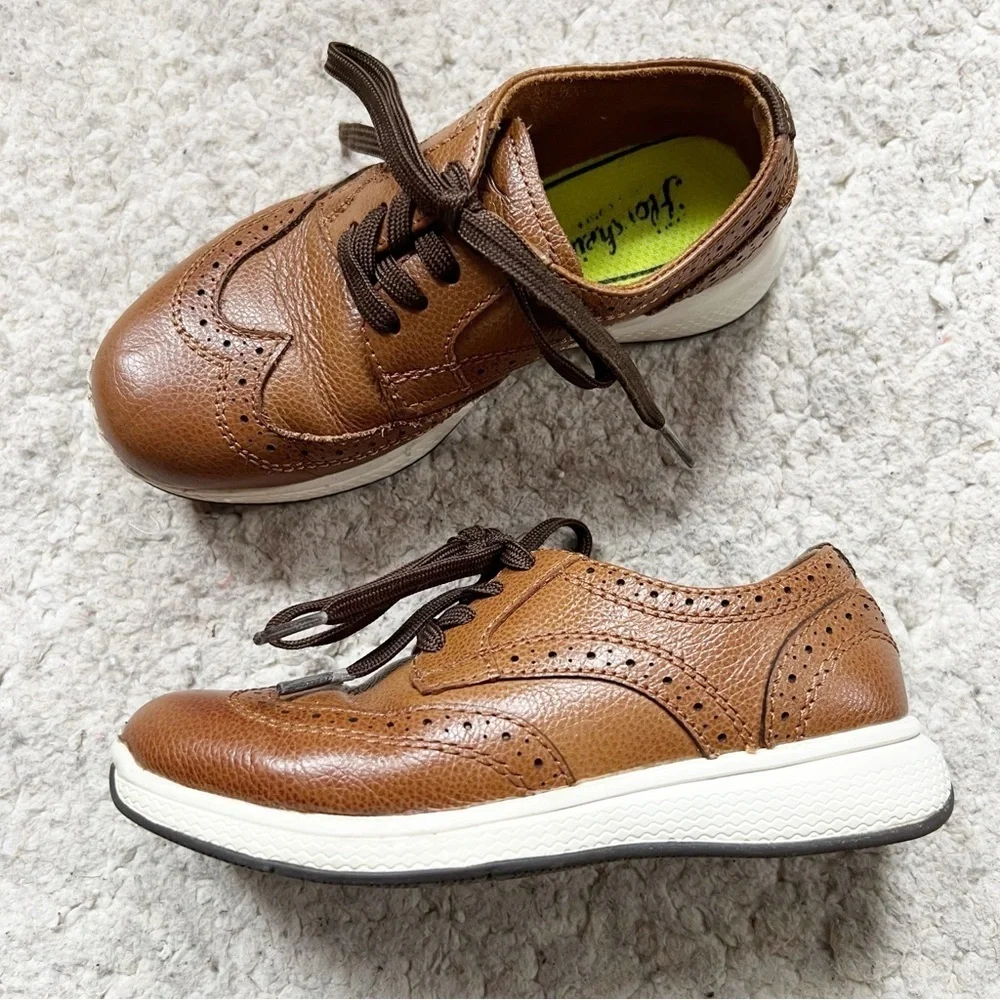 Florsheim: Great Lakes Jr. Boys Cognac Brown Leather Lace Wingtip Oxford Sz 10.5